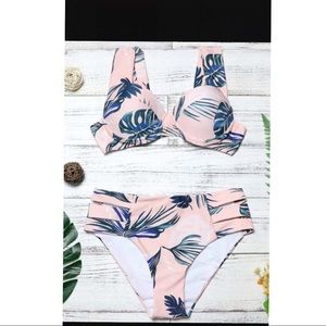 Sweet Leaf Printed High Waist Hollow Out Bikini